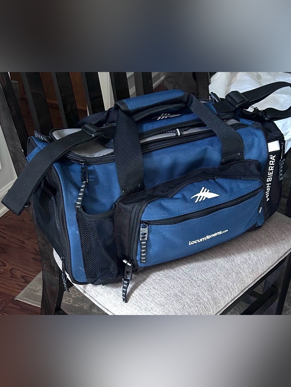 Blue and Black Duffel Bag with Side Pocket